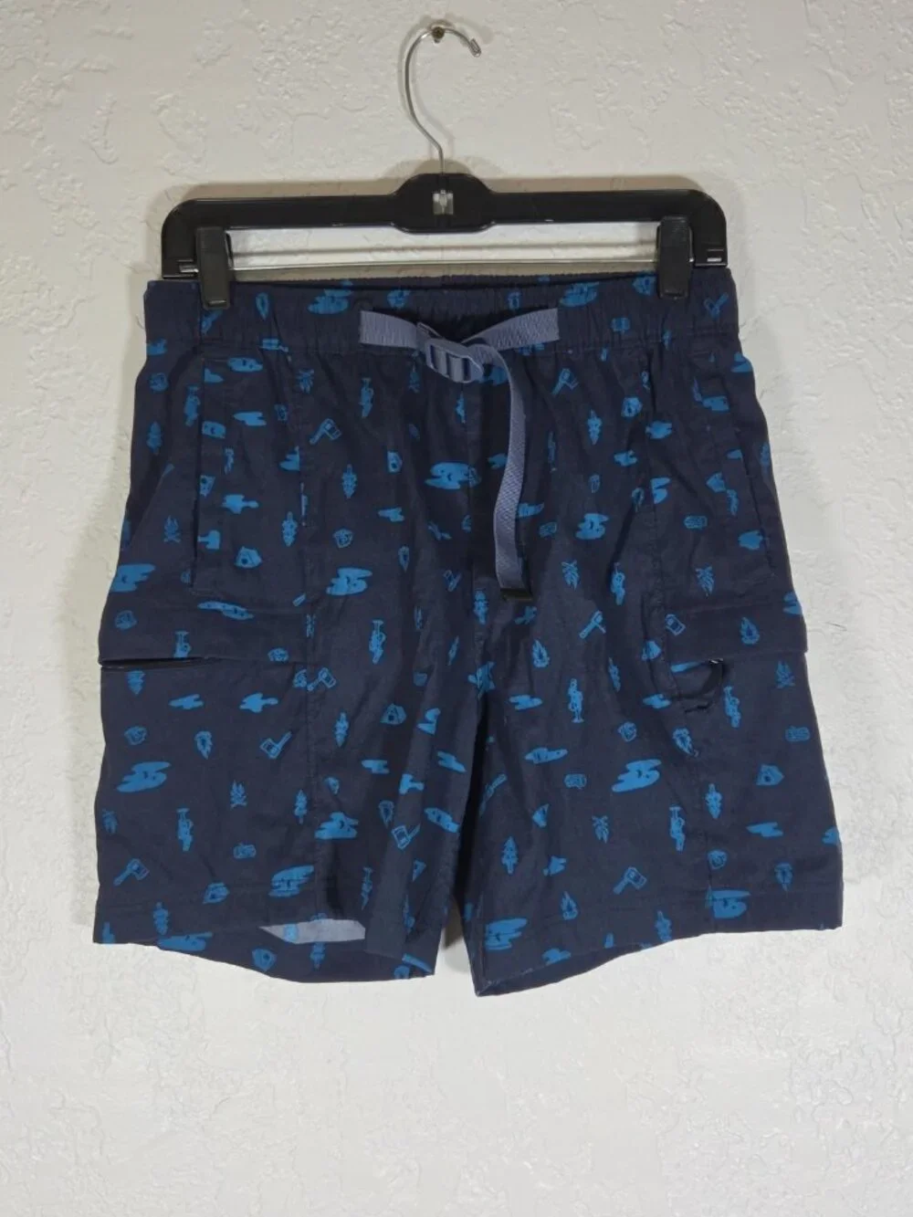 The North Face Class V Pathfinder Belted Shorts Aviator Navy Camp Tools Sz Small